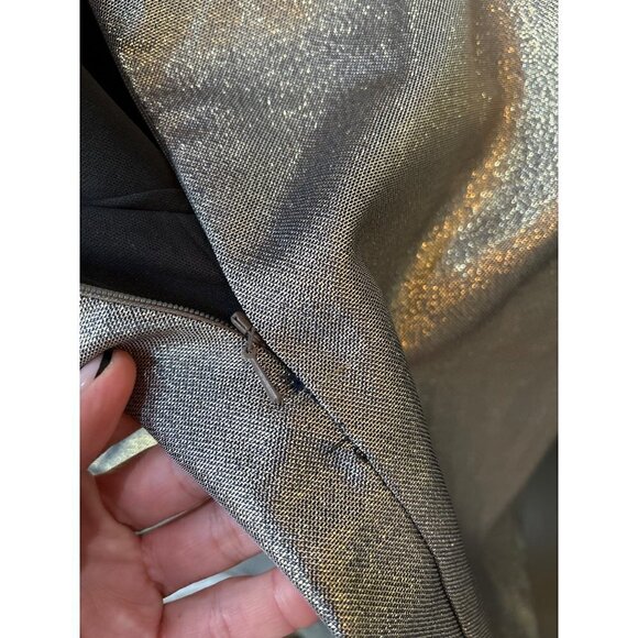 Ieena Mac Duggal Metallic Puff Sleeve Cutout Mini Dress Copper Gold Womens Size - Picture 10 of 13